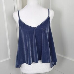 Pink Victorias Secret Top Y2K Blue Velvet Velour Cami Cropped Flowy - Large